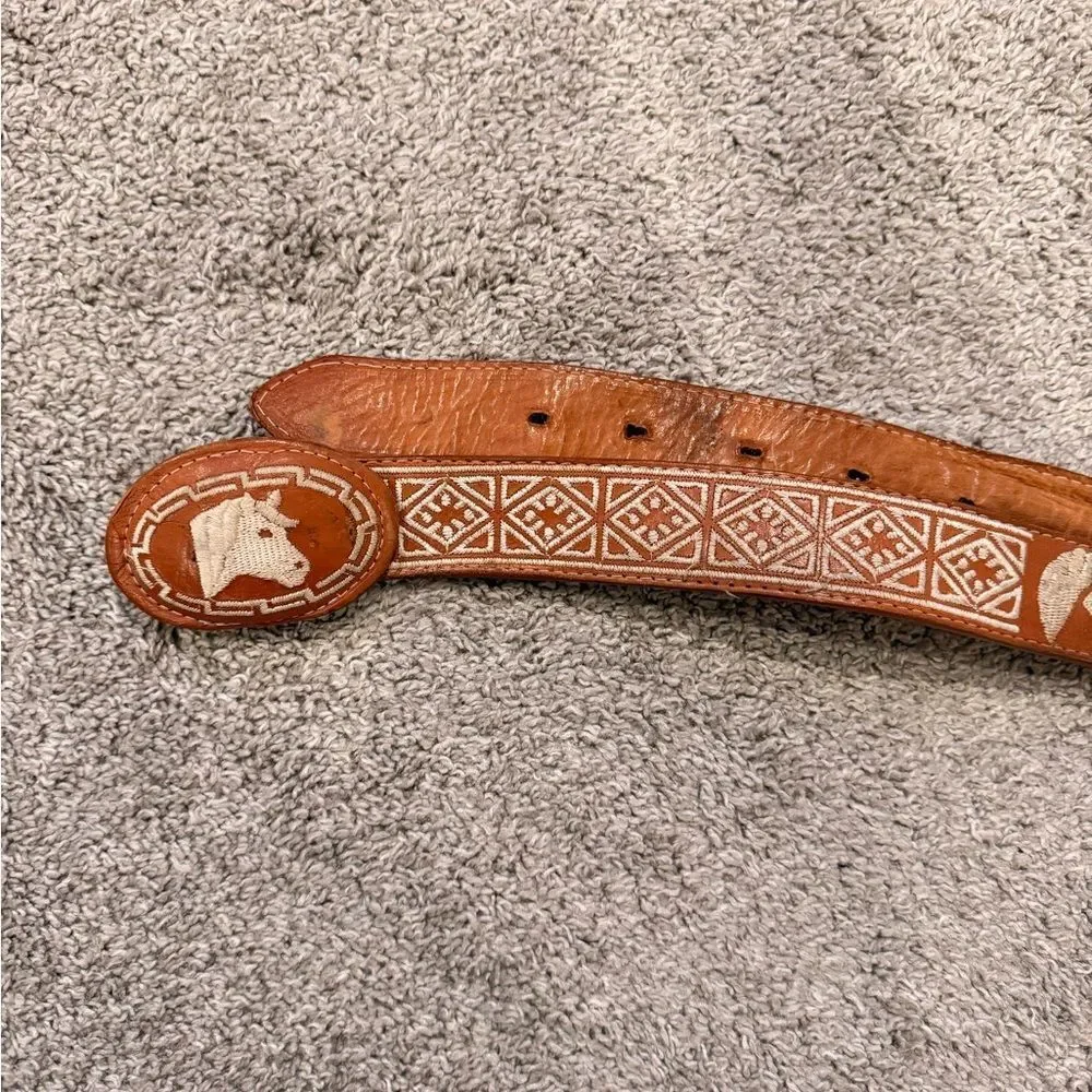 Brown Leather Horse Motif Belt